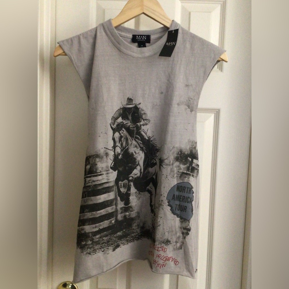 BoohooMAN Tank Top Western Sleeveless M  Unisex NWT Boho screenPrint